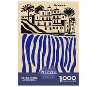 Rompecabezas De 1000 Piezas para Adultos Greece Illustration with Blue Water Rompecabezas para Adultos Juego Familiar Corte De Precisión Cumpleaños Y Navidad 52x38cm/1000pcs
