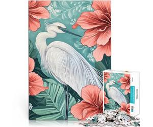Rompecabezas de 1000 Piezas para Adultos Grulla Blanca Entre Flores florecientes Rompecabezas Interacción Entre Padres e Hijos 75x50cm