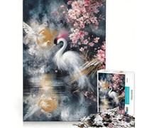 Rompecabezas de 1000 Piezas para Adultos: Grulla y Flores de Cerezo Decoración de Pared, Juguete para la interacción Entre Padres e Hijos, cumpleaños 50x75cm