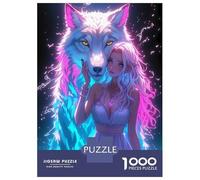 Rompecabezas De 1000 Piezas para Adultos Guardian with Neon Wolf Rompecabezas para Adultos Juguete Decoración De Pared Regalos para Mujeres para Cumpleaños, Navidad 38x26cm/1000pcs