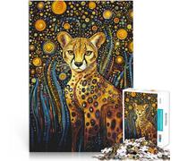 Rompecabezas de 1000 Piezas para Adultos “Guepardo bajo la Noche Estrellada” Madera，para Mayores de 14 años Juego práctico Juguetes de Regalo。tamaño：50x75cm/19.68x29.52pulgada