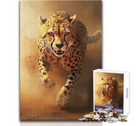 Rompecabezas de 1000 Piezas para Adultos: Guepardo Corriendo Entre el Polvo - Foto de Vida Silvestre Africana, Juego Educativo, Carrera de Velocidad Manual, Regalo para cumpleaños, tamaño 50x75cm
