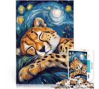 Rompecabezas de 1000 Piezas para Adultos Guepardo durmiendo bajo Las Estrellas Diversión Familiar Mejorar el Amor Entre Parejas 52x38cm