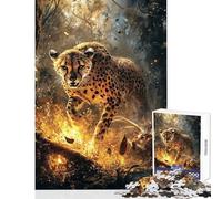 Rompecabezas de 1000 Piezas para Adultos Guepardo en Llamas Juegos educativos para la diversión Familiar Juguete Decorativo para la Pared Fortalece el Amor Entre Parejas (50x75cm)