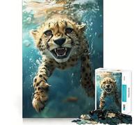 Rompecabezas de 1000 Piezas para Adultos Guepardo,Mar,Bordes Limpios,Juego Creativo para el Cerebro,Juego Lento,Divertido,Regalo Navideño y Relajado (38x26cm)