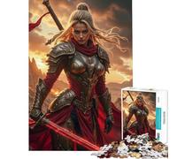 Rompecabezas de 1000 Piezas para Adultos Guerrera con Espada en Paisaje Desafío Educativo Difícil Juegos relajantes Apto para Mayores de 14 años (50x75cm)