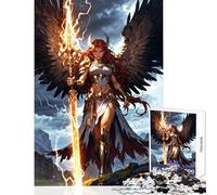 Rompecabezas de 1000 Piezas para Adultos Guerrero angelical con bastón de relámpago Juguete Educativo Regalo de cumpleaños Juegos Divertidos con póster a Juego y Hoja de Trivia tamaño 38x52cm