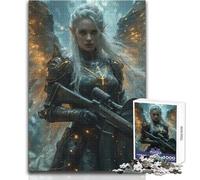 Rompecabezas de 1000 Piezas para Adultos, Guerrero angelical con Rifle, Juguete de análisis y lógica, Regalo de cumpleaños (38x26cm)