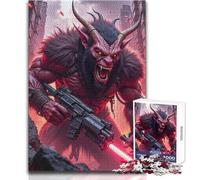 Rompecabezas de 1000 Piezas para Adultos: Guerrero demoníaco con Pistola en ruinas Una Obra de Arte para Regalar en cumpleaños a Mayores de 14 años (tamaño 50x75cm)