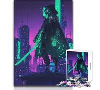 Rompecabezas de 1000 Piezas para Adultos: Guerrero en un Paisaje Urbano de neón Disfruta de un Ambiente Relajado y Tranquilo Ajuste Estable Corte preciso Tamaño del Juguete: 38x26cm