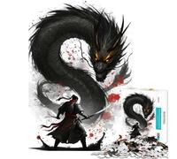 Rompecabezas de 1000 Piezas para Adultos Guerrero enfrentándose a un dragón Negro Ayuda a ejercitar el Cerebro y Mejora la Memoria Juego Educativo para Mayores de 14 años (38x26cm)