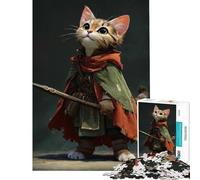 Rompecabezas de 1000 Piezas para Adultos Guerrero felino antropomórfico con Lanza Juego desafiante Juguetes educativos Carrera de Velocidad Manual Regalo Ideal para cumpleaños (tamaño 38x52cm)