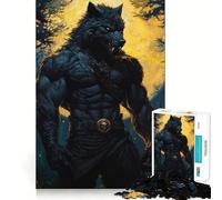 Rompecabezas de 1000 Piezas para Adultos Guerrero Hombre Lobo Negro,Arte de Corte Fino,Juego de concentración Mental,Juego para Momentos de Tranquilidad,Actividad de cumpleaños 38x52cm