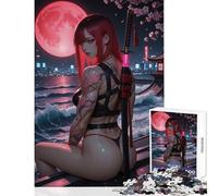 Rompecabezas de 1000 Piezas para Adultos Guerrero pelirrojo Tatuado con Katana bajo la Luna Juguete para decoración de Pared Regalo de cumpleaños Juego Familiar colección de Artistas Bellas Artes