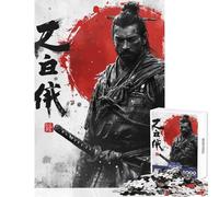 Rompecabezas de 1000 Piezas para Adultos Guerrero samurái con Katana y caligrafía Juguetes antiestrés Grandes Regalos y Juguetes para Juegos educativos Entrena tu Cerebro y Tus Manos tamaño 38x26cm
