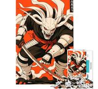 Rompecabezas de 1000 Piezas para Adultos Guerrero samurái Demonio con Katana ensangrentada Rompecabezas para Adultos Juego de ingenio Que Mejora la Memoria Interacción Entre Padres e Hijos (38x52cm)