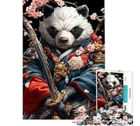 Rompecabezas de 1000 Piezas para Adultos Guerrero Samurai Panda Juego de Rompecabezas Familiar para Adultos Regalo de cumpleaños único para Navidad (tamaño 38x26cm)