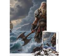Rompecabezas de 1000 Piezas para Adultos Guerrero Vikingo con Hacha Junto al mar Juguete Educativo Regalo de cumpleaños Juego Educativo Ideal para decoración de Escritorio (tamaño 38x26cm)