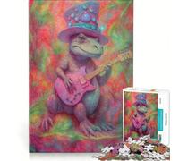 Rompecabezas de 1000 Piezas para Adultos Guitarra de Dinosaurio psicodélica Juegos educativos análisis y lógica Regalos para Mujeres 38x52cm
