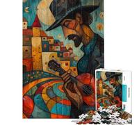Rompecabezas de 1000 Piezas para Adultos Guitarrista en un Colorido Paisaje Urbano Rompecabezas para Adultos Juguetes para armar Actividades Divertidas para aliviar el estrés en casa (tamaño 50x75cm)