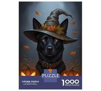 Rompecabezas De 1000 Piezas para Adultos Halloween Dog with Witch Hat Rompecabezas De Juguete Decoración De Pared Una Obra De Arte Cumpleaños Y Navidad 70x50cm/1000pcs