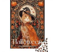 Rompecabezas De 1000 Piezas para Adultos Halloween Witch Cat Art Print-2 Rompecabezas para Adultos Juegos Familiares Que Mejoran La Memoria Interacción Entre Padres E Hijos 52x38cm/1000pcs