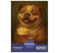 Rompecabezas De 1000 Piezas para Adultos Happy Bulldog with Beer Painting Rompecabezas para Adultos Juego Familiar Difícil Difícil Y Desafiante 70x50cm/1000pcs