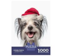 Rompecabezas De 1000 Piezas para Adultos Happy Chinese Crested Dog with Santa Hat Rompecabezas Práctico Juego Decoración del Hogar Cumpleaños Y Navidad 52x38cm/1000pcs