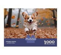 Rompecabezas De 1000 Piezas para Adultos Happy Corgi Running in Autumn Leaves Rompecabezas para Adultos Juegos Relajantes Que Mejoran La Memoria Diversión En Casa Actividades, 38x26cm/1000pcs