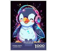 Rompecabezas De 1000 Piezas para Adultos Happy Penguin Headphones Rompecabezas Juego De Ingenio Carrera De Velocidad De Manos Interacción Entre Padres E Hijos 38x26cm/1000pcs