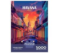 Rompecabezas De 1000 Piezas para Adultos Havana Cuba Vintage Travel Rompecabezas para Adultos Análisis Práctico del Juego Y Lógica Interacción Entre Padres E Hijos 52x38cm/1000pcs
