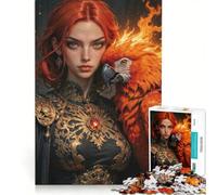 Rompecabezas de 1000 Piezas para Adultos Hechicera Pelirroja con Loro exótico Juego Imposible análisis y lógica fortalece el Amor Entre Parejas 50x75cm