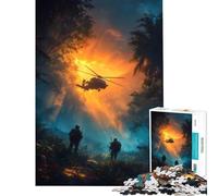 Rompecabezas de 1000 Piezas para Adultos helicóptero y Soldados en la Jungla Juegos Familiares Que desafían la Inteligencia Juguetes adictivos Regalo Divertido para la decoración del hogar (38x52cm)