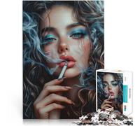 Rompecabezas de 1000 Piezas para Adultos Hermosa Mujer fumando Entrena tu Cerebro y Tus Manos Toda la Familia. 38x26cm