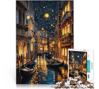 Rompecabezas de 1000 Piezas para Adultos Hermosa Noche en Venecia Hecho de Papel,para y a Partir de 14 años Carrera de Velocidad de Mano Regalo para cumpleaños。tamaño:38x52cm/14.96x20.47pulgada