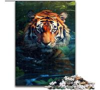 Rompecabezas de 1000 Piezas para Adultos, Hermoso Cuadro de Tigre Hecho de Madera, Padres, Amantes y Amigos Edades 14+ 50x75cm para Juego Interactivo Familiar
