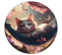 Rompecabezas de 1000 Piezas para Adultos Hermoso Rompecabezas Redondo de Papel con diseño de Gato Sakura Fiestas y cumpleaños 1000 Piezas (67,5x67,5cm)