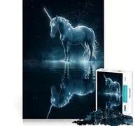 Rompecabezas de 1000 Piezas para Adultos Hermoso Unicornio en la Oscuridad,Corte sin Costuras,Juego de ingenio,Juego Casual, (50x75cm)