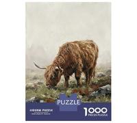 Rompecabezas De 1000 Piezas para Adultos Highland Cow Grazing in Misty Landscape Rompecabezas Juegos Relajantes Mejora La Memoria Oferta como Regalo para Toda La Familia 38x26cm/1000pcs