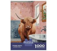 Rompecabezas De 1000 Piezas para Adultos Highland Cow in Bathroom Rompecabezas para Adultos Juguetes DIY Regalos para Mujeres Regalos para Amigos Y Familiares 52x38cm/1000pcs