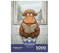 Rompecabezas De 1000 Piezas para Adultos Highland Cow Reading on Toilet Rompecabezas para Adultos Juego Familiar Análisis Y Lógica Cumpleaños Y Navidad 52x38cm/1000pcs