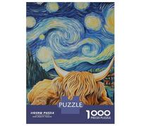 Rompecabezas De 1000 Piezas para Adultos Highland Cow Under Starry Sky Rompecabezas Juguetes Antiestrés Decoración del Hogar Difícil Y Desafiante 38x26cm/1000pcs