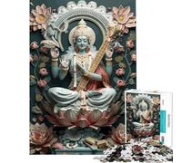 Rompecabezas de 1000 Piezas para Adultos hinduismo Dios Saraswati Juguetes antiestrés para Adultos para Pasar el Tiempo en casa Durante Las Vacaciones (tamaño 50x75cm)