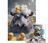 Rompecabezas de 1000 Piezas para Adultos Hipopótamo en bañera con patitos de Goma Juego Imposible para un desafío Educativo Regalos de Juguete Ideas para Aprender y educar (Tamaño 38x52cm)