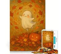 Rompecabezas de 1000 Piezas para Adultos Hojas de otoño,Lindo Fantasma de Halloween,decoración de Corte preciso,Juguete de Desarrollo cognitivo,Juego para el Tiempo Libre,Regalo de cumpleaños 50x75cm