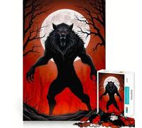 Rompecabezas de 1000 Piezas para Adultos Hombre Lobo Negro bajo la Luna Llena Decoración práctica y Divertida para ejercitar la Mente Ideal para Momentos de Ocio y Entretenimiento Regalo Festivo
