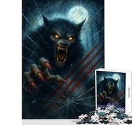 Rompecabezas de 1000 Piezas para Adultos Hombre Lobo rompiendo un Cristal bajo la Luna Llena Juguetes antiestrés Regalo de cumpleaños Juego práctico Tamaño 38x52cm