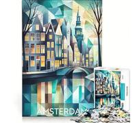 Rompecabezas de 1000 Piezas para Adultos: Horizonte cubista de Ámsterdam con Canales emblemáticos Juego Familiar, Divertido y con Humor Un desafío único 38x52cm