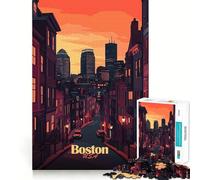 Rompecabezas de 1000 Piezas para Adultos Horizonte de Boston al Atardecer Juego de Ajuste preciso,Regalo para ejercitar la Mente,Momento de Juego Relajante,diversión de cumpleaños 50x75cm