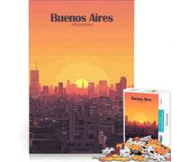 Rompecabezas de 1000 Piezas para Adultos: Horizonte de Buenos Aires al Atardecer, Juegos Divertidos, interacción Entre Padres e Hijos, con póster y Hoja de Preguntas a Juego, 38x26cm